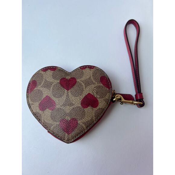 Coach Heart Print With Signature Coin Case Wristlet - Picture 5 of 5